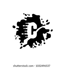 Letter C logo with black white splash background, letter combination logo design for creative industry, web, business and company.