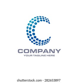 Letter C logo , Blue Bold sphare logo on white background . Place for Company name and tag line . Business logo - vector illustration