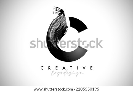 Letter C Logo Brush Stroke with Artistic Watercolor Paint Brush Icon Vector Design. Modern Elegant Minimalist Stroke Letter C Shape Symbol with Paint Style Swoosh. 