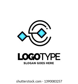 Letter C logo, Business corporate logo design vector. Blue and White Logo over Gray background. digital letter icon template for technology. Square shape, Colorful, Technology and digital abstract dot