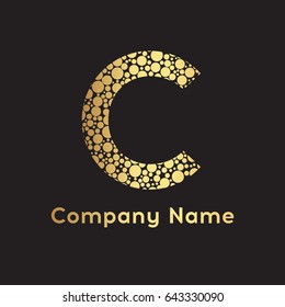 Letter C logo. Business logo - vector illustration. Letter C bubbles vector. Gold C logo