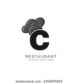 Letter C logo with chef's hat for a restaurant. Alphabet C Concept Design Food Business Logotype vector illustration