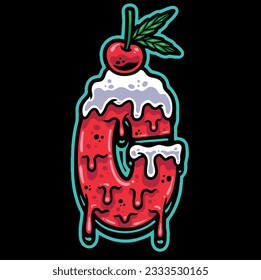 Logo de la letra C en el vector de cupakes de cerezo 