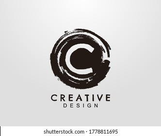 Letter C Logo With Circle Grunge Splatter Element. Retro logo design template.