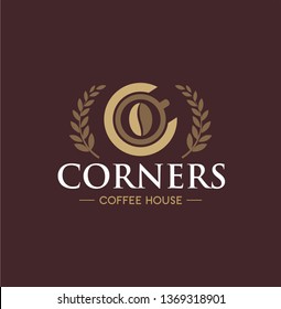 Letter C logo with coffee and wreath