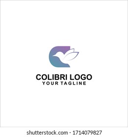 logotipo de letra C con plantilla vectorial de icono de pájaro colibri