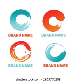 Letter c logo collection with abstract brush style, business brand logo set, gradient color brus simple logo