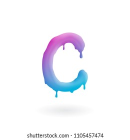 Letter C logo. Colored paint character with drips. Dripping liquid symbol. Isolated art concept vector.