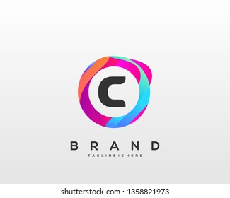 Letter C logo with colorful circle background, letter combination logo design for creative industry, web, business and company. - Vector