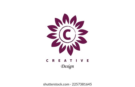 Letter C logo at colorful flower logo design. Vector element for posters, t-shirts and cards