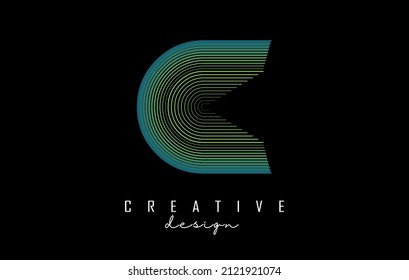 Letter C logo with colorful gradient lines. Vector illustration with geometric typography. Creative icon with letters.