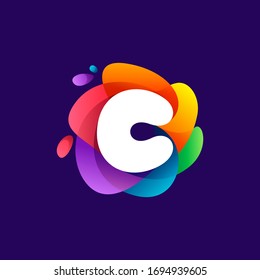 Letter C logo at colorful multicolor gradient splash  Perfect font for media labels  nightlife print  cartoon posters etc 