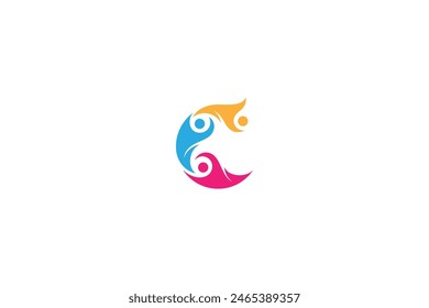 letter c logo with combination of caring people in colorful flat vector design style