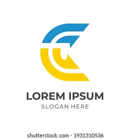 concepto de logotipo de letra C estilo de color amarillo y azul plano