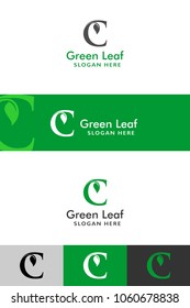 letter C logo concept, nature green leaf symbol, initials  icon design