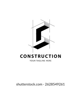 Logotipo de la letra C para la empresa de construcción y arquitectura. Ilustración vectorial de la Plantilla de la propiedad para su marca.