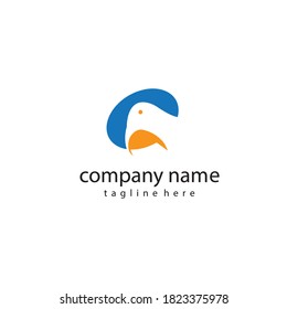 letter c logo, creative, circle bird illustration with color design, vector template