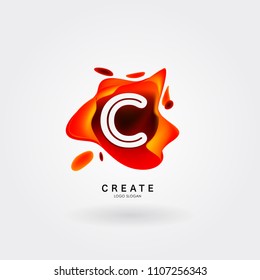 Letter C Logo for creative community. C Letter Design Vector with colorful splat and liquid background