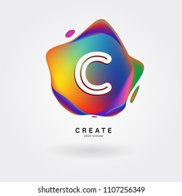 Letter C Logo for creative community. C Letter Design Vector with colorful splat and liquid background