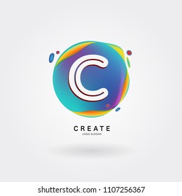 Letter C Logo For Creative Community. C Letter Design Vector With Colorful Splat And Liquid Background