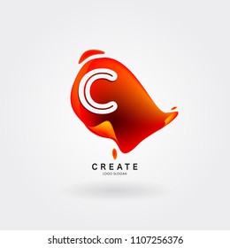 Letter C Logo for creative community. C Letter Design Vector with colorful splat and liquid background