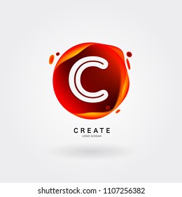 Letter C Logo for creative community. C Letter Design Vector with colorful splat and liquid background