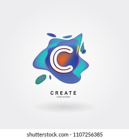 Letter C Logo for creative community. C Letter Design Vector with colorful splat and liquid background