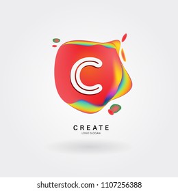 Letter C Logo for creative community. C Letter Design Vector with colorful splat and liquid background