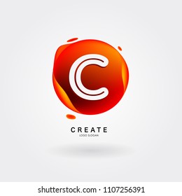 Letter C Logo for creative community. C Letter Design Vector with colorful splat and liquid background