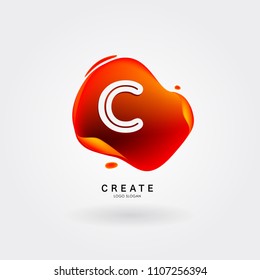 Letter C Logo for creative community. C Letter Design Vector with colorful splat and liquid background
