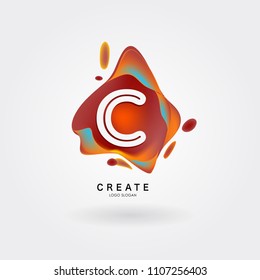 Letter C Logo for creative community. C Letter Design Vector with colorful splat and liquid background