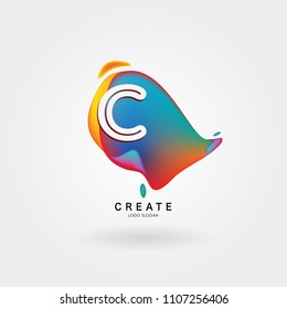 Letter C Logo for creative community. C Letter Design Vector with colorful splat and liquid background