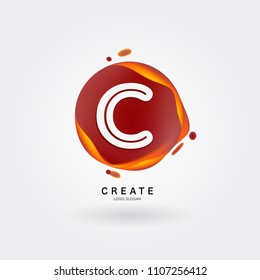 Letter C Logo for creative community. C Letter Design Vector with colorful splat and liquid background
