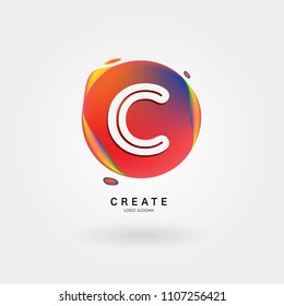 Letter C Logo for creative community. C Letter Design Vector with colorful splat and liquid background