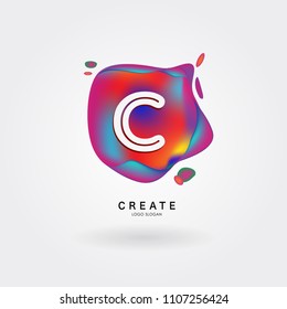 Letter C Logo for creative community. C Letter Design Vector with colorful splat and liquid background