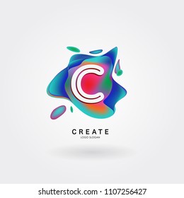 Letter C Logo for creative community. C Letter Design Vector with colorful splat and liquid background