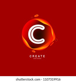 Letter C Logo for creative community. C Letter Design Vector with colorful splat and liquid background