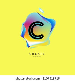Letter C Logo for creative community. C Letter Design Vector with colorful splat and liquid background