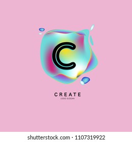 Letter C Logo for creative community. C Letter Design Vector with colorful splat and liquid background