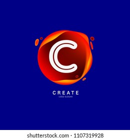 Letter C Logo for creative community. C Letter Design Vector with colorful splat and liquid background