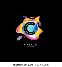 Letter C Logo for creative community. C Letter Design Vector with colorful splat and liquid background