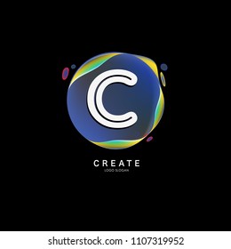 Letter C Logo for creative community. C Letter Design Vector with colorful splat and liquid background