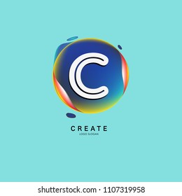 Letter C Logo for creative community. C Letter Design Vector with colorful splat and liquid background