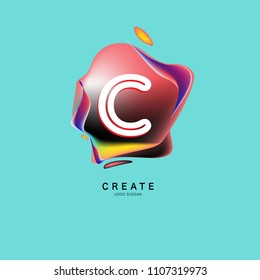 Letter C Logo for creative community. C Letter Design Vector with colorful splat and liquid background
