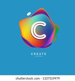 Letter C Logo for creative community. C Letter Design Vector with colorful splat and liquid background