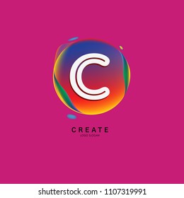 Letter C Logo for creative community. C Letter Design Vector with colorful splat and liquid background