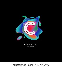 Letter C Logo for creative community. C Letter Design Vector with colorful splat and liquid background