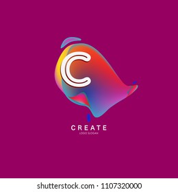 Letter C Logo for creative community. C Letter Design Vector with colorful splat and liquid background