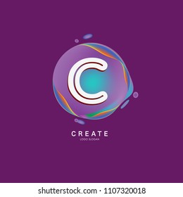 Letter C Logo for creative community. C Letter Design Vector with colorful splat and liquid background