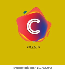 Letter C Logo for creative community. C Letter Design Vector with colorful splat and liquid background